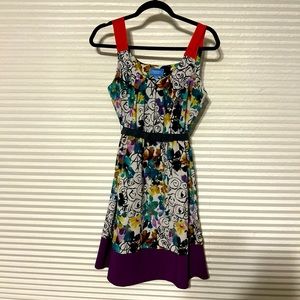 EUC Abstract Print with Color Block spring Dress 12 petite